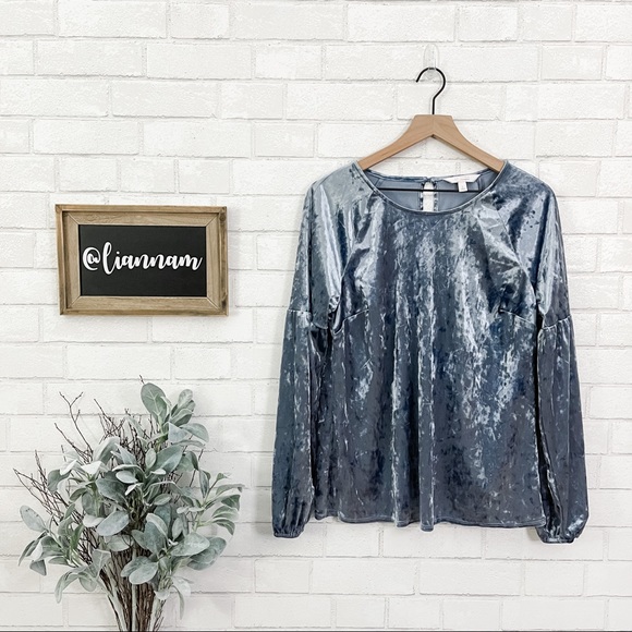 LC Lauren Conrad Blue Velvet Long Sleeve Top - Picture 1 of 9